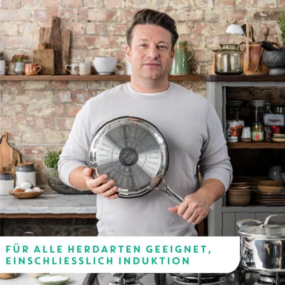 Tefal Jamie Oliver Cook's Direct On Bratpfanne 24 cm, Pfanne Induktion, Antihaftbeschichtung, Thermo-Signal bei idealer Brattemperatur, backofenfest, Edelstahlpfanne, genieteter Griff, E3040444