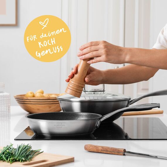 SILBERTHAL Bratpfanne Induktion 24 cm - Beschichtete Pfanne - Edelstahl - Für alle Herdarten und Ofenfest