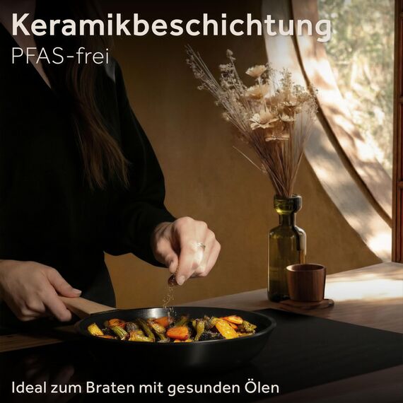ZWIEGER Keramik Pfanne ohne PTFE und PFOA – Pfanne PFAS frei, Aluguss, für alle Herdarten (inklusive Induktion) geeignet - Keramikbeschichtung, 28 cm