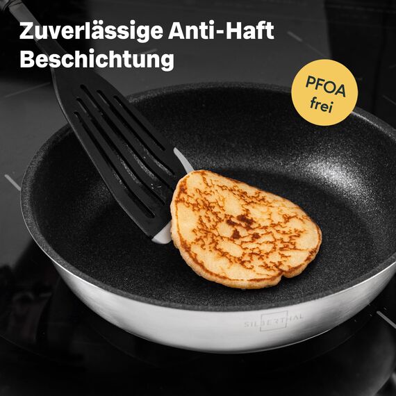 SILBERTHAL Bratpfanne Induktion 24 cm - Beschichtete Pfanne - Edelstahl - Für alle Herdarten und Ofenfest