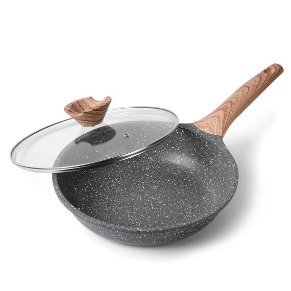 ZUOFENG Antihaft Pfanne Bratpfanne mit Deckel Beschichtet 24cm, Granit Pfannen Nonstick Frying Pan, Beschichtete Pfanne Für Gasherd Induktion