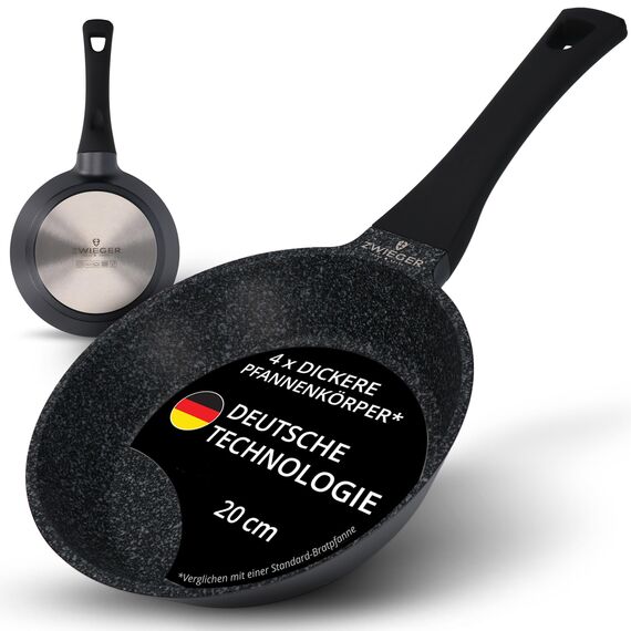 ZWIEGER Hochwertige kleine Pfanne 20cm Induktion – Bratpfanne 20 cm, Aluguss, vollflächiger Edelstahlboden, für alle Herdarten (inklusive Induktion) geeignet – Antihaft, PFOA- & PFOS-frei