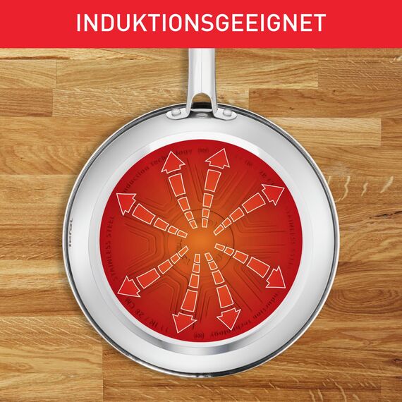Tefal Duetto Bratpfanne 32 cm Induktion, Edelstahlpfanne mit Antihaftversiegelung, Thermo-Signal bei idealer Brattemperatur, leichte Reinigung, für alle Herdarten geeignet, A70408