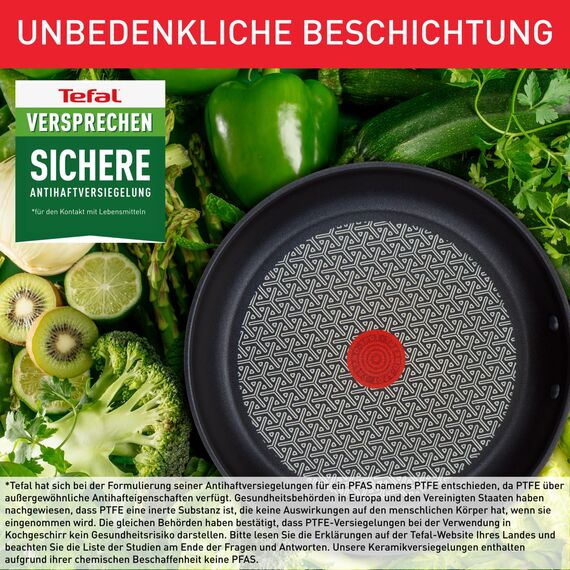 Tefal Duetto Pfanne 28cm, Edelstahlpfanne Induktion, Antihaftversiegelung, Thermo-Signal bei idealer Brattemperatur, leichte Reinigung, Kochen und Anbraten, für alle Herdarten geeignet, A70406