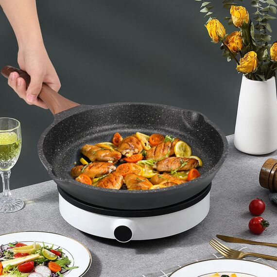 ZUOFENG Antihaft Pfanne Bratpfanne mit Deckel Beschichtet 28cm, Granit Pfannen Nonstick Frying Pan, Beschichtete Pfanne Für Gasherd Induktion