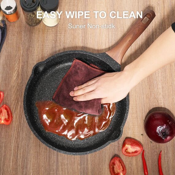 ZUOFENG Antihaft Pfanne Bratpfanne mit Deckel Beschichtet 28cm, Granit Pfannen Nonstick Frying Pan, Beschichtete Pfanne Für Gasherd Induktion