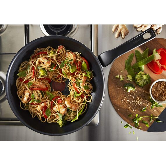 Tefal C38519 XL Force Wokpfanne 28 cm | Antihaftversiegelung | widerstandsfähig | robust | Thermo-Signal | Diffusion Base Pfannenboden | extra-breite Form | stabiler Griff | Schwarz