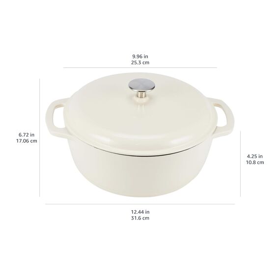 Amazon Basics Rund Schmortopf aus emailliertem Gusseisen, mit Deckel, 4.1 L, Weiß