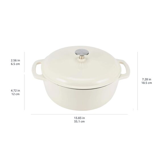 Amazon Basics Rund Schmortopf aus emailliertem Gusseisen, mit Deckel, 5.7 L, Weiß