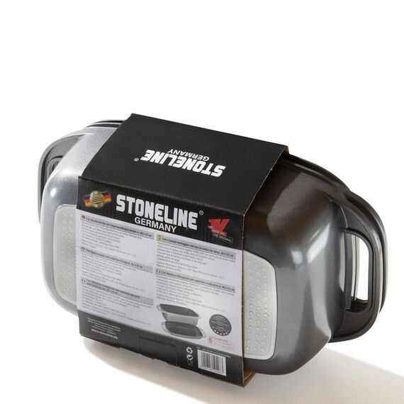 STONELINE Aluguss Bräter mit Deckel 43x26 cm, 8,4 L Bräter Induktion Backofengeeignet Für alle Herdarten, Deckel als Auflaufform verwendbar, Topf Antihaft Beschichtet mit echten Steinpartikeln, Grau