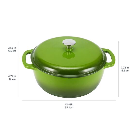 Amazon Basics Schmortopf aus emailliertem Gusseisen, mit Deckel, 5,7 L, Grün