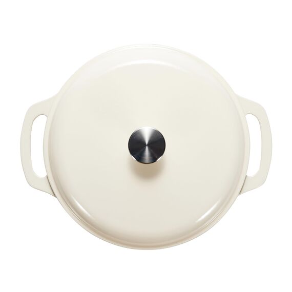 Amazon Basics - Rund Schmortopf aus emailliertem Gusseisen, mit Deckel, 6.9 L, Weiß