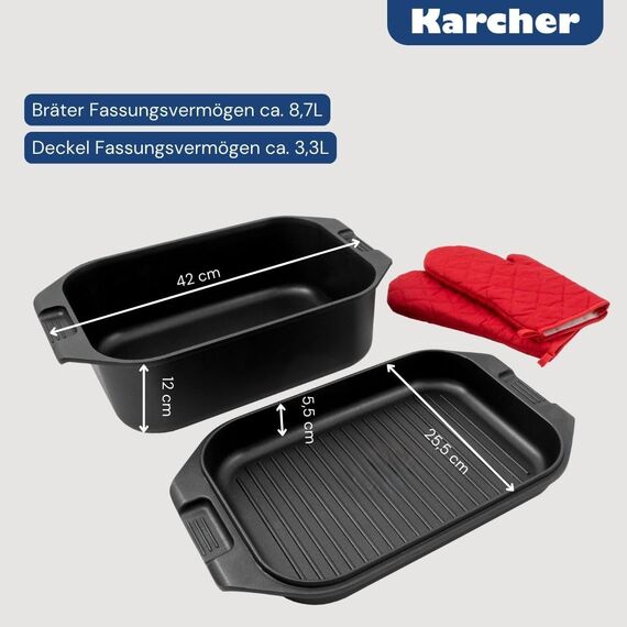Karcher Induktion Bräter mit Deckel 2in1 (Aluguss, 8,7 Liter, inkl. Topfhandschuhe)