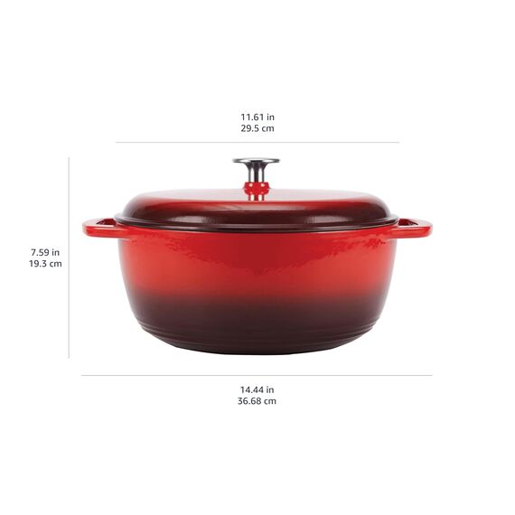 Amazon Basics Rund Bräter Schmortopf aus emailliertem Gusseisen, 6.9 l, Rot