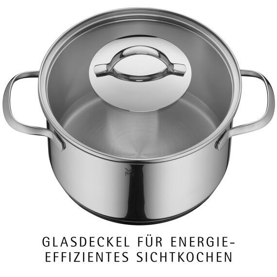 WMF Provence Plus Kochtopf klein 16cm, Glasdeckel, Bratentopf Induktion 1,5l, Cromargan Edelstahl poliert, unbeschichtet, backofengeeignet