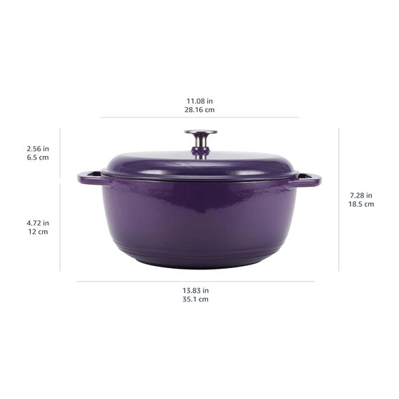Amazon Basics Schmortopf aus Rund emailliertem Gusseisen, 5.7 L, Violett