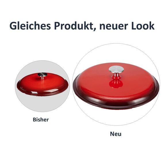 Amazon Basics Rund, Schmortopf aus emailliertem Gusseisen, 5.7 l, Rot
