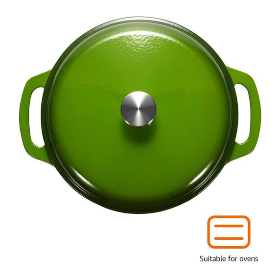 Amazon Basics Schmortopf aus emailliertem Gusseisen, mit Deckel, 5,7 L, Grün