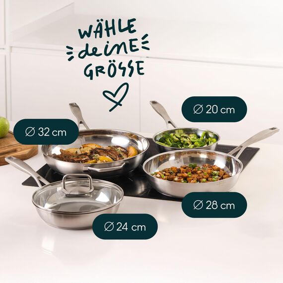 SILBERTHAL Edelstahl Pfanne Unbeschichtet 32 cm - Induktion - Profi Bratpfanne - Röstaromen - Ofenfest