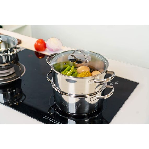 Amazon Basics 11 Stück Kochgeschirr-Set, Edelstahl, induktionsgeeignet, mit Deckeln, Silberfarben