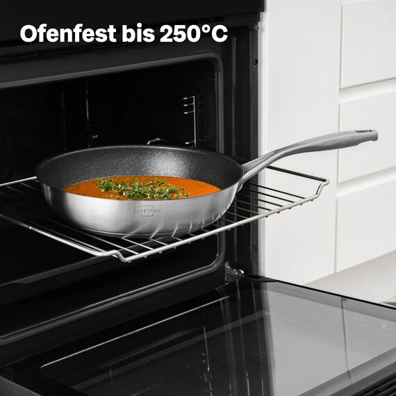 SILBERTHAL Bratpfannen Set 3 teilig - Edelstahlpfanne Beschichtet - 20, 24 und 28 cm - Induktionsgeeignet - Anti-Haft - Backofenfest bis 250°