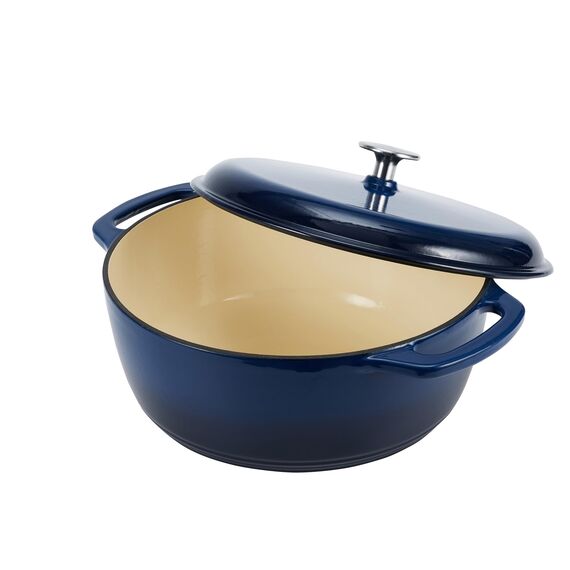 Amazon Basics Rund Schmortopf aus emailliertem Gusseisen, 5.7 L, Marineblau