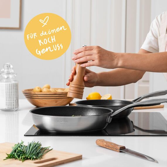 SILBERTHAL Induktion Pfannen Set - Bratpfannen 2er Set - Induktionsgeeignet - 28cm & 24cm - Edelstahl - Beschichtet