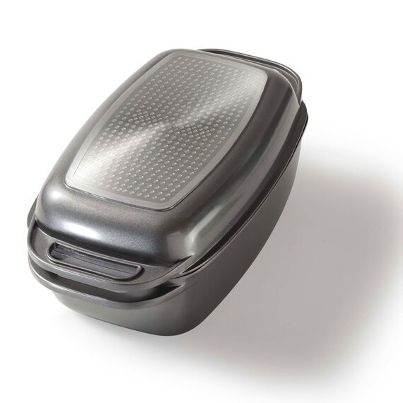 STONELINE Aluguss Bräter mit Deckel 40x22 cm, 5,8 L Bräter Induktion Backofengeeignet Für alle Herdarten, Deckel als Auflaufform verwendbar, Topf Antihaft Beschichtet mit echten Steinpartikeln, Grau