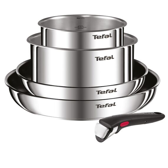 Tefal Ingenio Emotion 5-tlg.Topf und Pfannenset abnehmbarer Griff, stapelbar, platzsparend, Topfset Induktion mit Titanium 2X Antihaftversiegelung, einfache Handhabung und Reinigung, L897S5