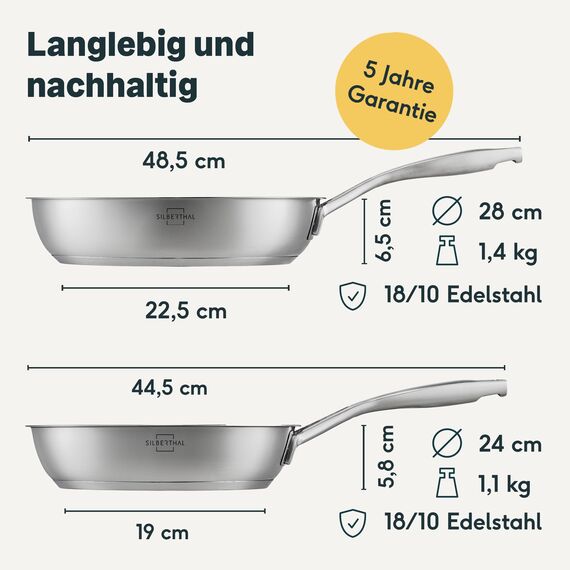 SILBERTHAL Induktion Pfannen Set - Bratpfannen 2er Set - Induktionsgeeignet - 28cm & 24cm - Edelstahl - Beschichtet