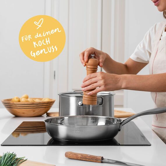 SILBERTHAL Pfannen Set 2 teilig - Edelstahlpfanne Unbeschichtet - 24 cm und 28 cm - Induktionsgeeignet - Backofenfest
