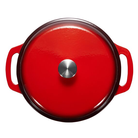 Amazon Basics Rund Bräter Schmortopf aus emailliertem Gusseisen, 4.1 L, Rot