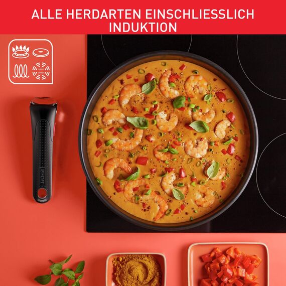 Tefal Ingenio Emotion 20-tlg. Topf und Pfannenset abnehmbarer Griff, mit Zubehör, stapelbar, platzsparend, Topfset Induktion Titanium 2X Antihaftversiegelung, einfache Handhabung und Reinigung, L897SK