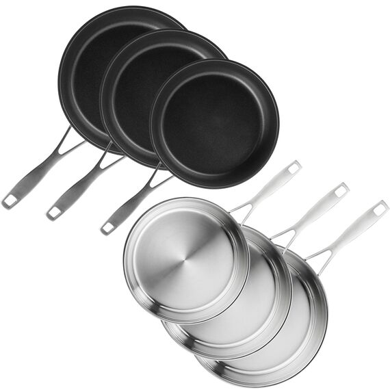 SILBERTHAL Edelstahlpfannen 6er Set 28 cm Unbeschichtet & Beschichtet -Pfannenset 6 teilig backofenfest & spülmaschinengeeignet