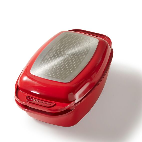 STONELINE Aluguss Bräter mit Deckel 43x26 cm, 8,4 L Bräter Induktion Backofengeeignet Für alle Herdarten, Deckel als Auflaufform verwendbar, Topf Antihaft Beschichtet mit echten Steinpartikeln, Rot