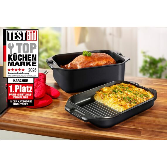 Karcher Induktion Bräter mit Deckel 2in1 (Aluguss, 8,7 Liter, inkl. Topfhandschuhe)