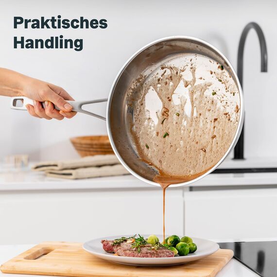 SILBERTHAL Pfannen Set 3 teilig - Edelstahlpfanne Unbeschichtet - 20, 24 und 28 cm - Induktionsgeeignet - Backofenfest bis 400° und spülmaschinengeeignet