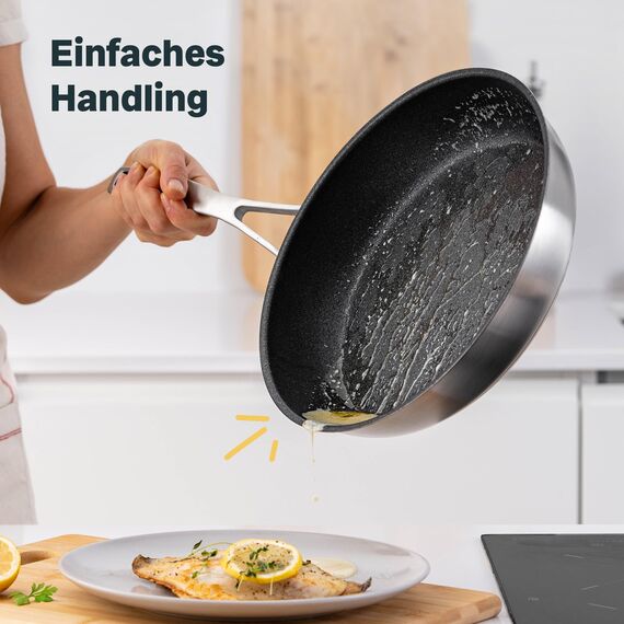SILBERTHAL Bratpfanne Induktion 28 cm - Beschichtete Pfanne - Edelstahl - Für alle Herdarten und Ofenfest