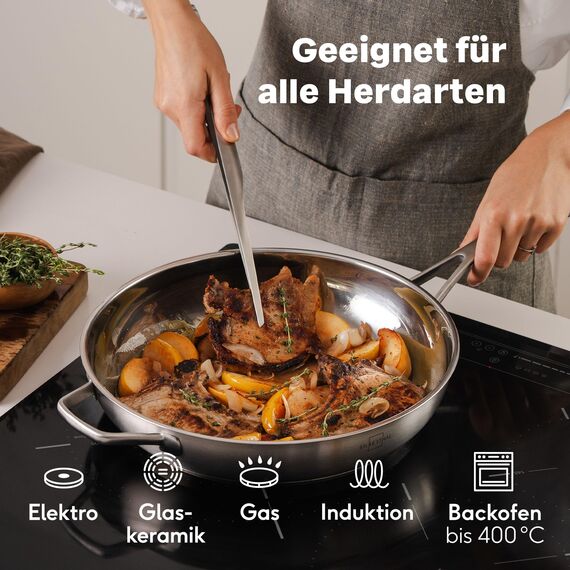 SILBERTHAL Edelstahl Pfanne Unbeschichtet 32 cm - Induktion - Profi Bratpfanne - Röstaromen - Ofenfest
