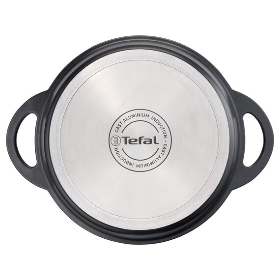 TEFAL TRATTORIA E21844 Schmortopf 20cm | Aluguss | Gussdeckel | Antihaft-Beschichtung | gute Wärmespeicherung | Schmorgerichte | Silikon Griffschutz | Bratentopf | induktionsgeeignet | Schwarz