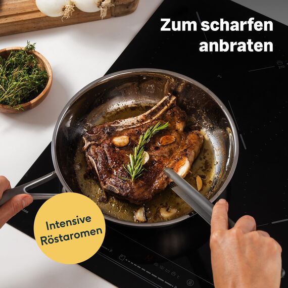 SILBERTHAL Edelstahlpfannen 6er Set 28 cm Unbeschichtet & Beschichtet -Pfannenset 6 teilig backofenfest & spülmaschinengeeignet