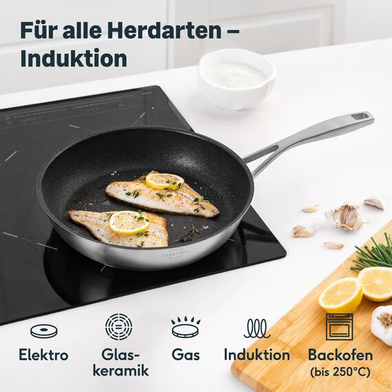 SILBERTHAL Bratpfannen Set 3 teilig - Edelstahlpfanne Beschichtet - 20, 24 und 28 cm - Induktionsgeeignet - Anti-Haft - Backofenfest bis 250°