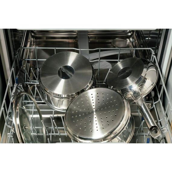 Amazon Basics 11 Stück Kochgeschirr-Set, Edelstahl, induktionsgeeignet, mit Deckeln, Silberfarben