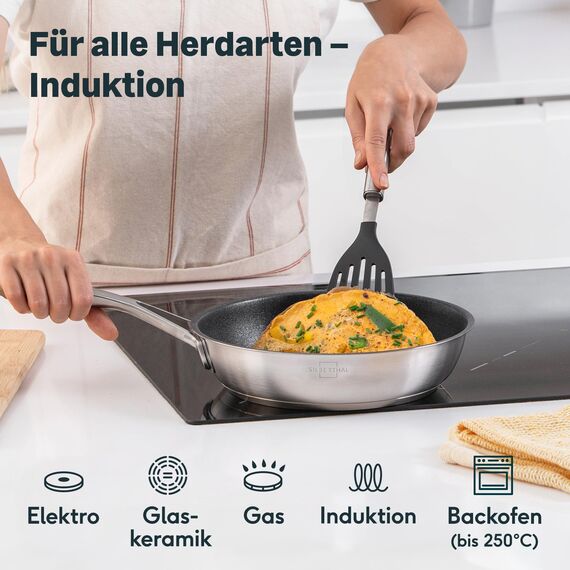 SILBERTHAL Induktion Pfannen Set - Bratpfannen 2er Set - Induktionsgeeignet - 28cm & 24cm - Edelstahl - Beschichtet
