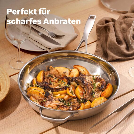 SILBERTHAL Pfannen Set 4 teilig - Edelstahlpfanne Unbeschichtet - 20, 24, 28 & 32 cm - Induktionsgeeignet - Backofenfest bis 400° und spülmaschinengeeignet