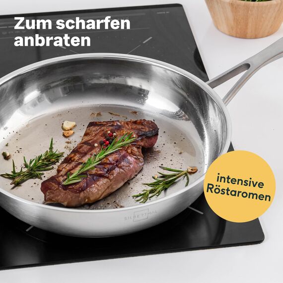 SILBERTHAL Edelstahlpfannen 2er Set 28 cm Unbeschichtet & Beschichtet -Pfannenset 2 teilig backofenfest & spülmaschinengeeignet