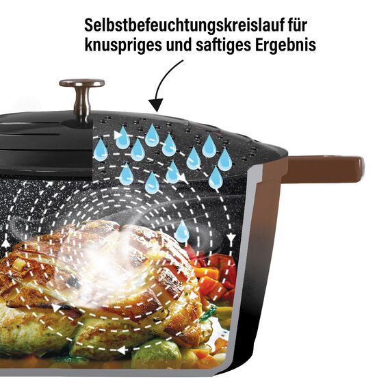 STONELINE Cocotte Bräter Induktion mit Deckel 32 cm, 6,6 L, Topf Antihaft Beschichtung mit echten Steinpartikeln, Bratentopf Schmortopf für alle Herdarten und Backofengeeignet, Farbe: Schwarz/Roségold