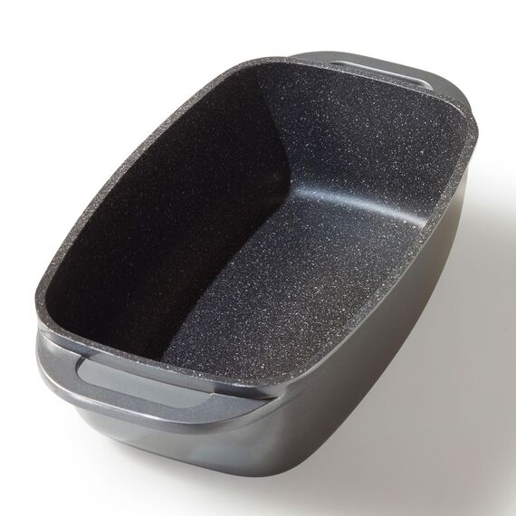 STONELINE Aluguss Bräter mit Deckel 40x22 cm, 5,8 L Bräter Induktion Backofengeeignet Für alle Herdarten, Deckel als Auflaufform verwendbar, Topf Antihaft Beschichtet mit echten Steinpartikeln, Grau