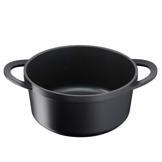 TEFAL TRATTORIA E21844 Schmortopf 20cm | Aluguss | Gussdeckel | Antihaft-Beschichtung | gute Wärmespeicherung | Schmorgerichte | Silikon Griffschutz | Bratentopf | induktionsgeeignet | Schwarz