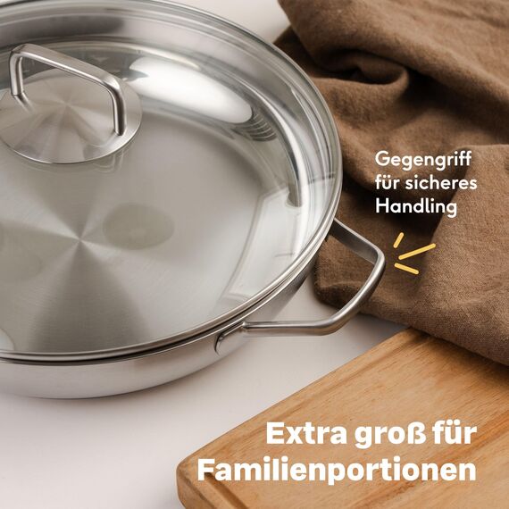 SILBERTHAL Edelstahl Pfanne Unbeschichtet 32 cm - Induktion - Profi Bratpfanne - Röstaromen - Ofenfest